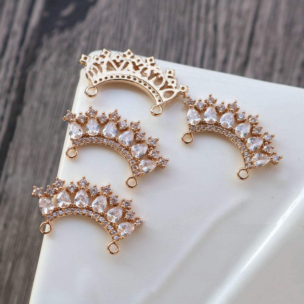 CZ Pave Crown-shaped Charm, Cubic Zircon Crystal Pendant, Bracelet Necklace Pendant, 14K Real Gold Plated, Jewelry Findings HL034-F183