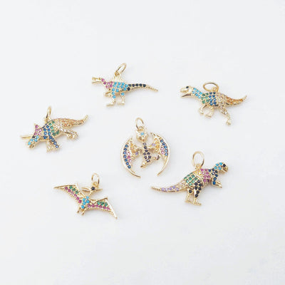 Dinosaur Pendant Collection, Animal Pendant, Rainbow CZ Pave Pendant, 18K Gold Plated Pendant, Jewelry Findings S20623