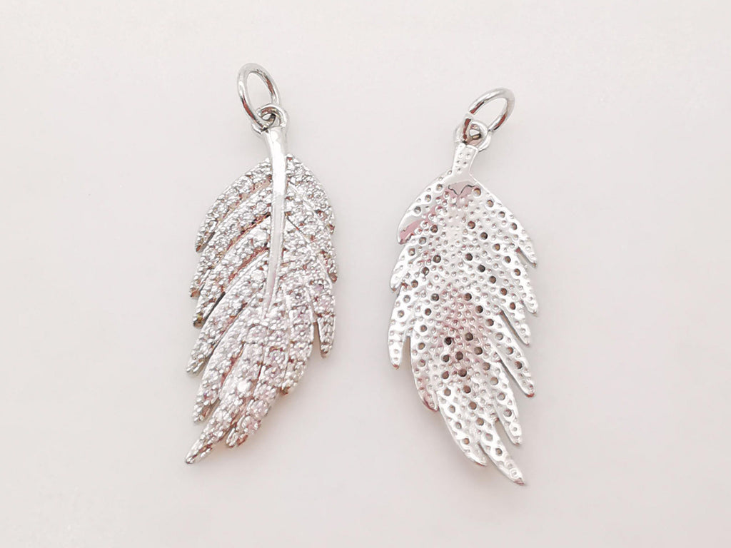 2PCS 22x8mm Cubic Leaf Charms, 18K Gold Leaf Pendants, Micro pave charms for Necklace Bracelet Earring, Jewelry Findings S730