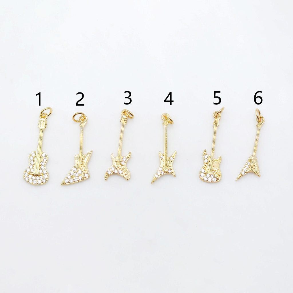 Band Guitar Pendants Collection, 18K Gold Plated, Bass Charm, Necklace Charms, Jewelry Findings S20506