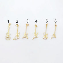 Load image into Gallery viewer, Band Guitar Pendants Collection, 18K Gold Plated, Bass Charm, Necklace Charms, Jewelry Findings S20506