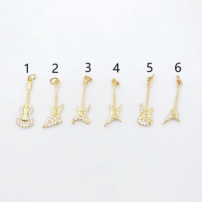 Band Guitar Pendants Collection, 18K Gold Plated, Bass Charm, Necklace Charms, Jewelry Findings S20506