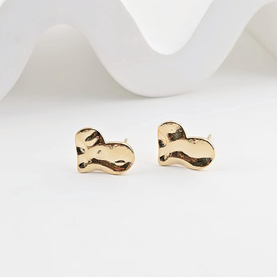 Gold Hammered Heart Earring Post, 18K Gold Nickel Free Earrings, S925 Silver Ear Pins, 11.2*9.7mm, Heart Shape Ear Stud with Loop ZX272