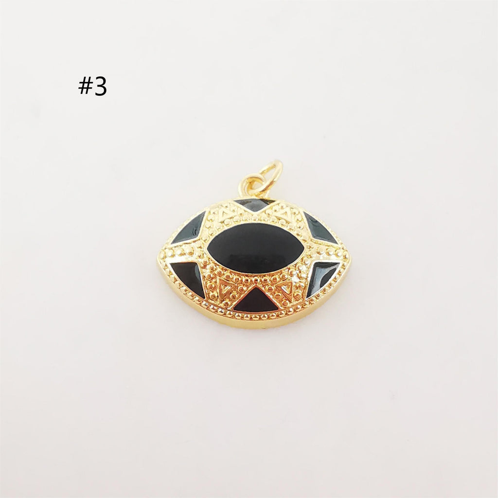 Enamel Cubic Evil Eye Charm, 18K Gold Plated Micro CZ Pave Eye Pendant, Necklace Making Charm, Jewelry Findings S20228