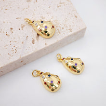 Load image into Gallery viewer, 3D Teardrop Shape Charm, Cubic Pave Charm, 15.5x9mm, Tear Drop Pendant, Bracelet Necklace Making, Gold Plated Jewelry Findings S20262