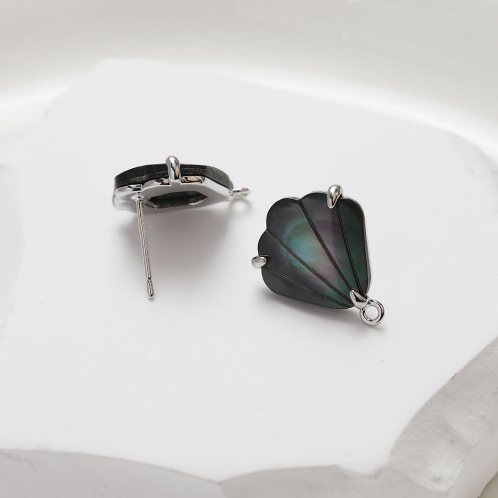 Shell Ear Post With Loop, Scallop Studs, S925 Silver Ear Pin Nickel Free, Gold/Silver Ear Stud, Hypoallergenic Earring Findings GZ224