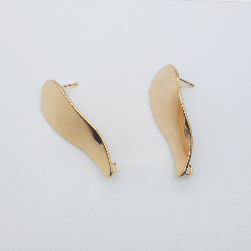 10pcs Gold Leaf  Earring Post With Loop, Nickel Free Earrings, Ear Stud Loop, Hypoallergenic Earring Findings ZX105