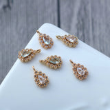 10pcs Flower Drop Charm, Cubic Zircon Crystal Flower Pendant, Real Gold Plated Brass Earring Charms, Jewelry Findings HL081-F118
