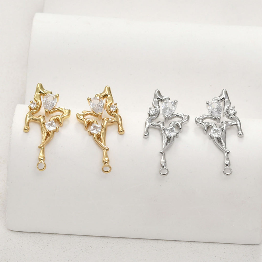 قرط فراشة غير منتظم مع حلقة، ذهب/فضة عيار 14 قيراط، دبوس فضة S925 خالٍ من النيكل، قرط مضاد للحساسية LL208