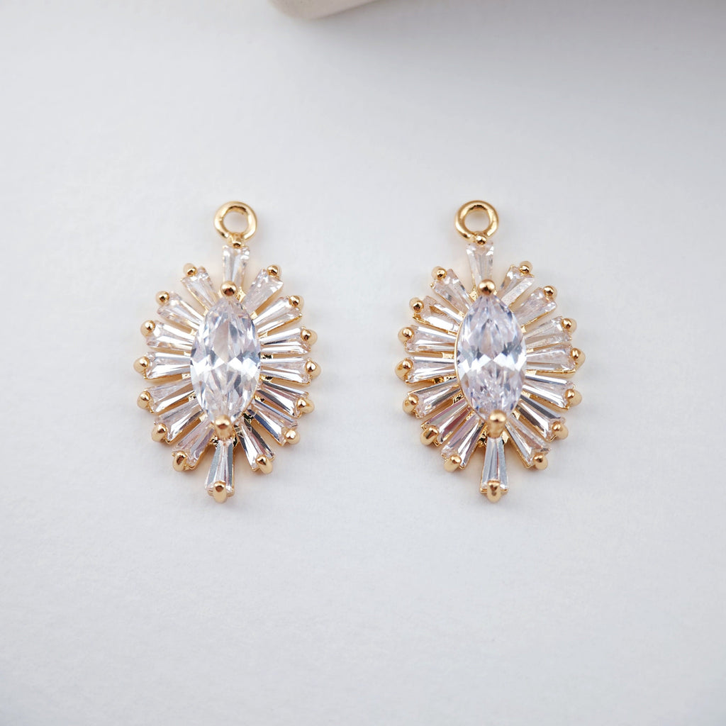 CZ Pave Oval Boho Charm, Cubic Pendant, Earring Connectors, Real Gold Plated Brass Earring Charms, Jewelry Findings D0055