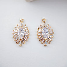 Load image into Gallery viewer, CZ Pave Oval Boho Charm, Cubic Pendant, Earring Connectors, Real Gold Plated Brass Earring Charms, Jewelry Findings D0055