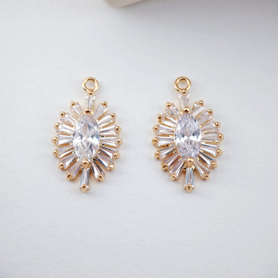 CZ Pave Oval Boho Charm, Cubic Pendant, Earring Connectors, Real Gold Plated Brass Earring Charms, Jewelry Findings D0055
