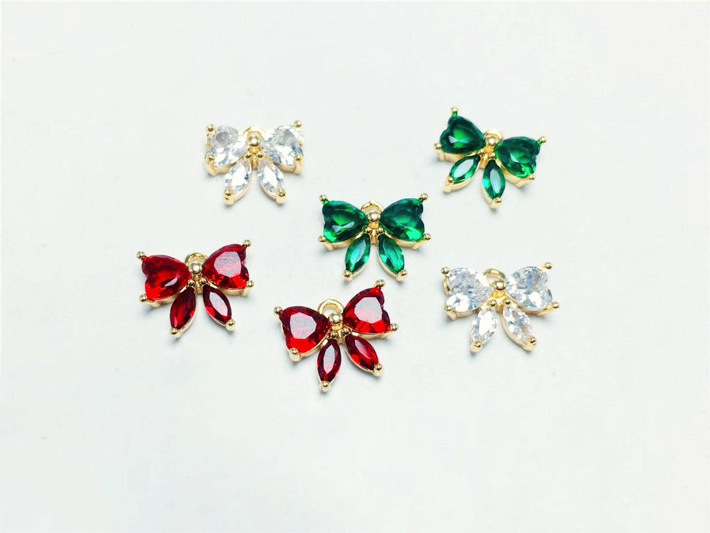 2pcs CZ Pave Bow Tie Charm, Cubic Zircon Crystal Bow Tie Pendant, Necklace Pendant, 14K Real Gold Plated, Jewelry Findings STG006-F019