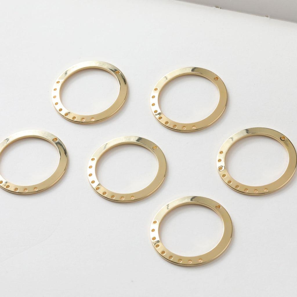 10 colgantes circulares con múltiples agujeros, chapados en oro de 14 quilates y plata, de 28 mm, para hacer aretes, accesorios de joyería JG009