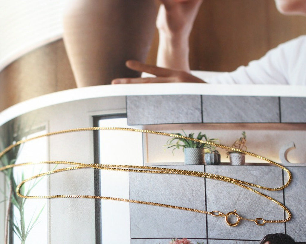 14K Gold Filled Box Chain Necklace, Finished Chain- 0.75/0.85mm Flat Cable Chain with Spring Clasp, Ready for Wear, Finished Box Chains B030