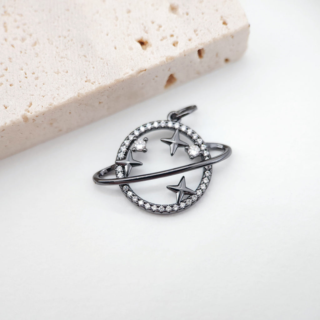 Saturn Planet Charms, Clear Cubic Planet Pendant, 18K Gold Plated, Necklace Making Charms, Jewelry Findings S725