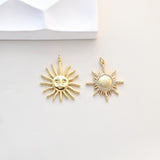 Sun Charm, Sunny Face Round Pendant, 18K Gold Plated, Necklace Making Charm, Jewelry Findings S1338