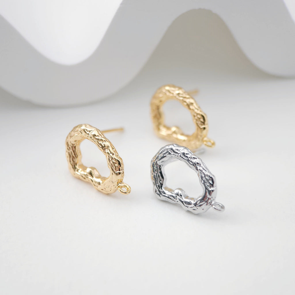 Irregular Niche Ear Post With Loop, S925 Silver Ear Pin Nickel Free Earrings, Gold/Silver Ear Stud, Hypoallergenic Earring Findings ZX181
