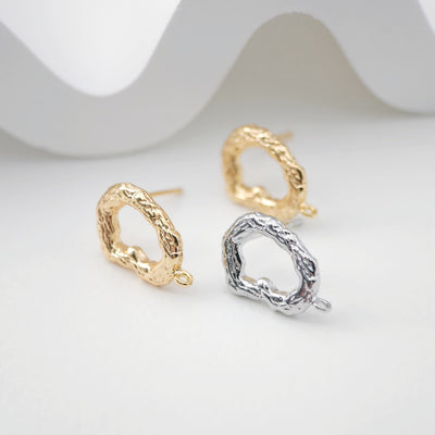Irregular Niche Ear Post With Loop, S925 Silver Ear Pin Nickel Free Earrings, Gold/Silver Ear Stud, Hypoallergenic Earring Findings ZX181