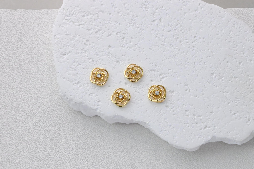 Flower Pendant, CZ Pave Flower Charms, Openwork Flower Charms, 18K Gold Plated, For Necklace And Earrings Making, Jewelry Findings D0376