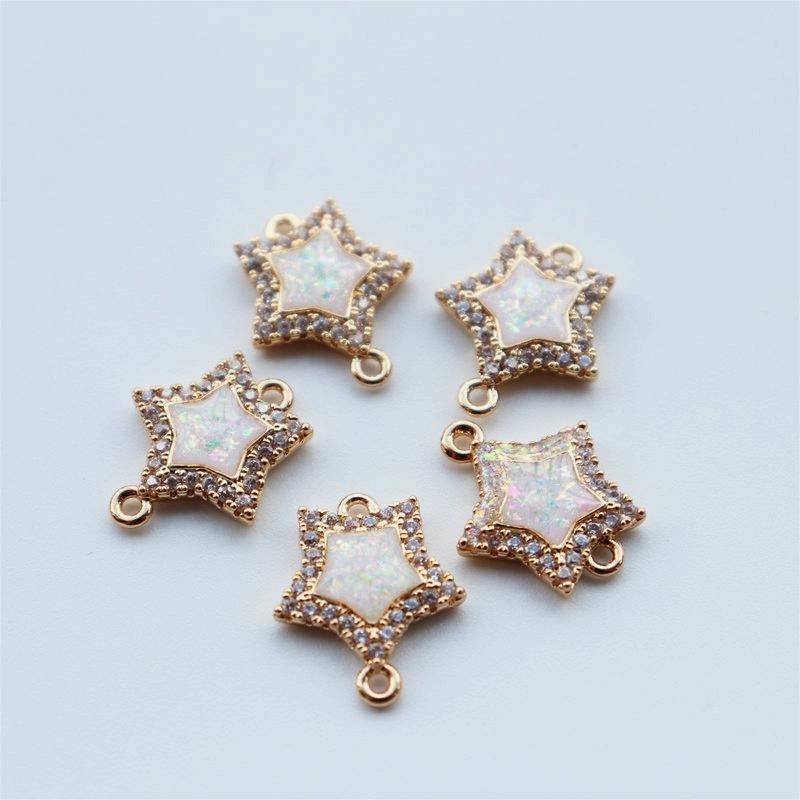 5pcs Faux Opal Star Connectors, Cubic Zircon Crystal Pendant, Bracelet Necklace Pendant, 14K Real Gold Plated, Jewelry Findings JY089-F106