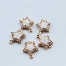 Load image into Gallery viewer, 5pcs Faux Opal Star Connectors, Cubic Zircon Crystal Pendant, Bracelet Necklace Pendant, 14K Real Gold Plated, Jewelry Findings JY089-F106
