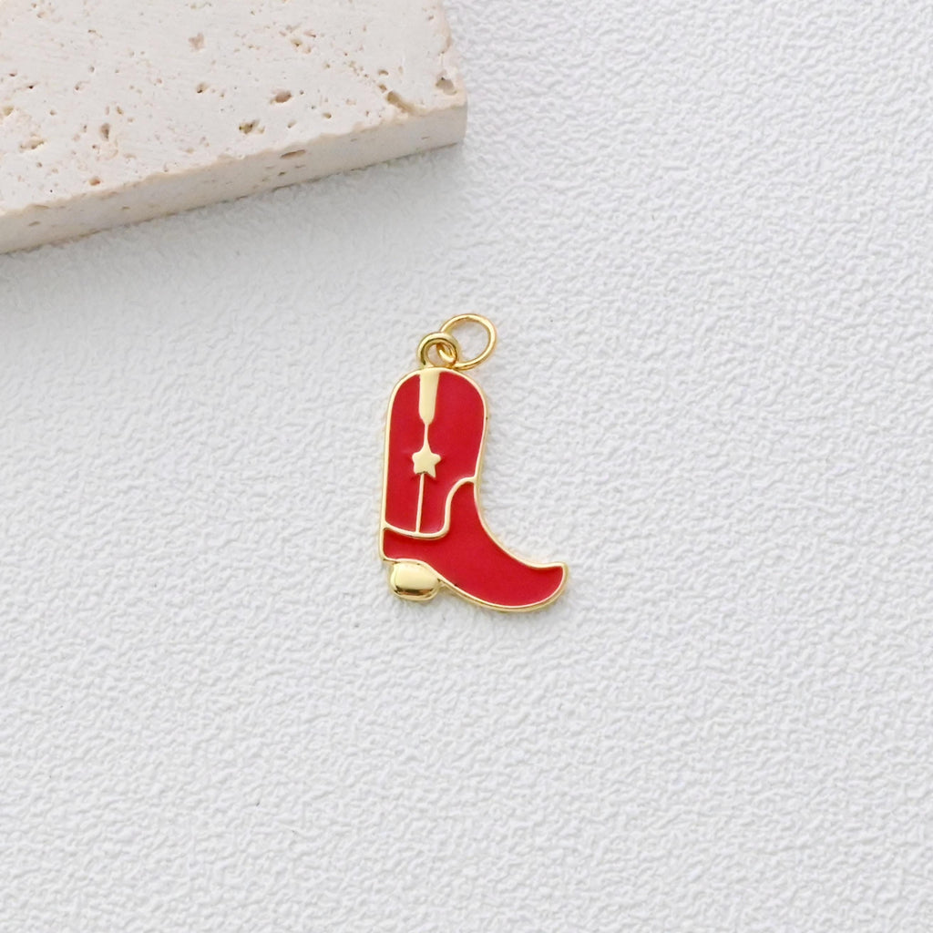 Colgante de botas de vaquero, dijes de botas de lluvia esmaltadas, dijes de botas chapados en oro de 18 quilates, fabricación de pulseras y collares, accesorios de joyería S1346