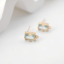 Load image into Gallery viewer, 2pcs Rectangular Ear Post with Loops, 5 Colors Gemstone, Nickel Free, CZ 18K Gold Plated Stud Earring Finding D0226
