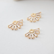 Load image into Gallery viewer, CZ Pave Fan Shape Charm, Cubic Zircon Crystal Fan Connector, CZ Earring Charms,Real Gold Plated Earring Charms, Jewelry Findings D0238