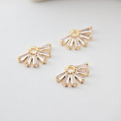 CZ Pave Fan Shape Charm, Cubic Zircon Crystal Fan Connector, CZ Earring Charms,Real Gold Plated Earring Charms, Jewelry Findings D0238