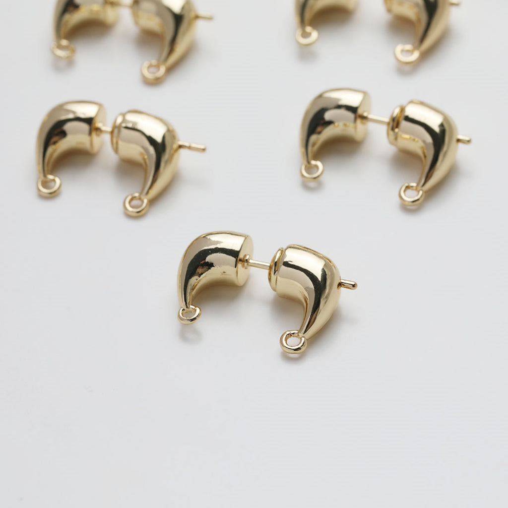 Pendientes de aro con diseño de cuerno de vaca, oro/plata de 14 quilates, pendientes de plata S925 sin níquel, accesorios hipoalergénicos para pendientes tipo botón GE116