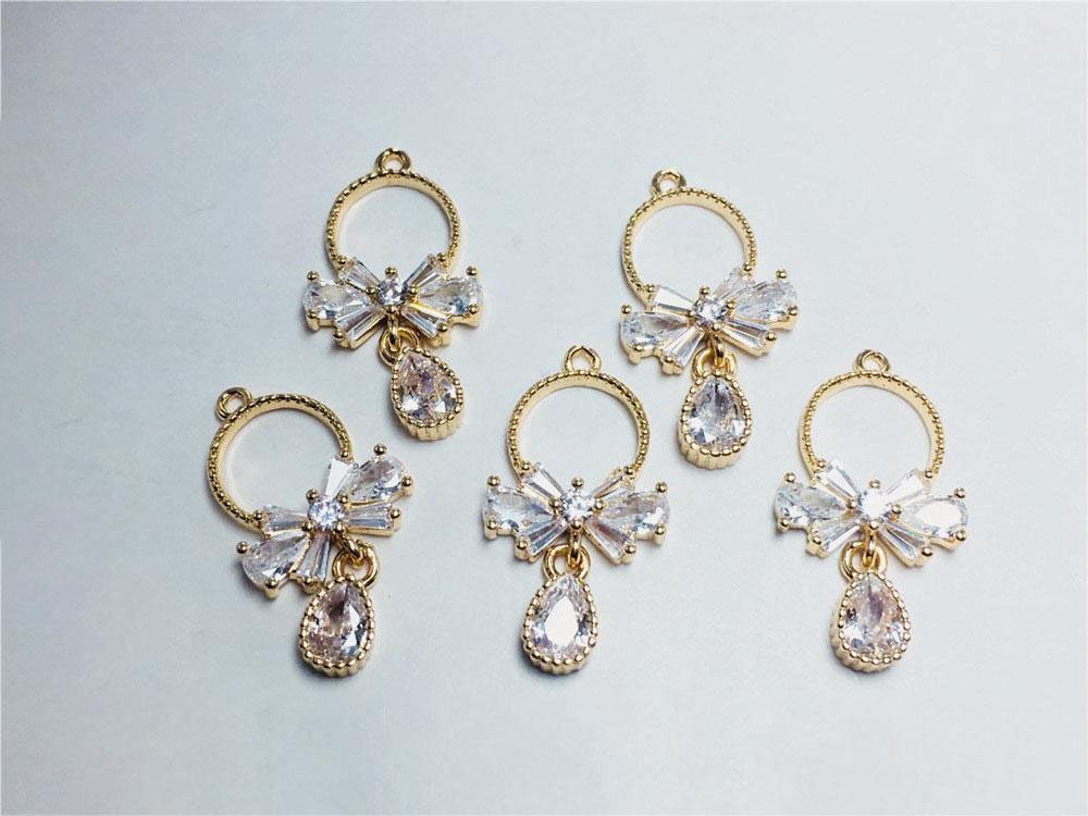 CZ Pave Bow Tie Charm, Cubic Zircon Crystal Bow Tie Pendant,  Necklace Pendant, 14K Real Gold Plated Charm, Jewelry Findings JY012-F010