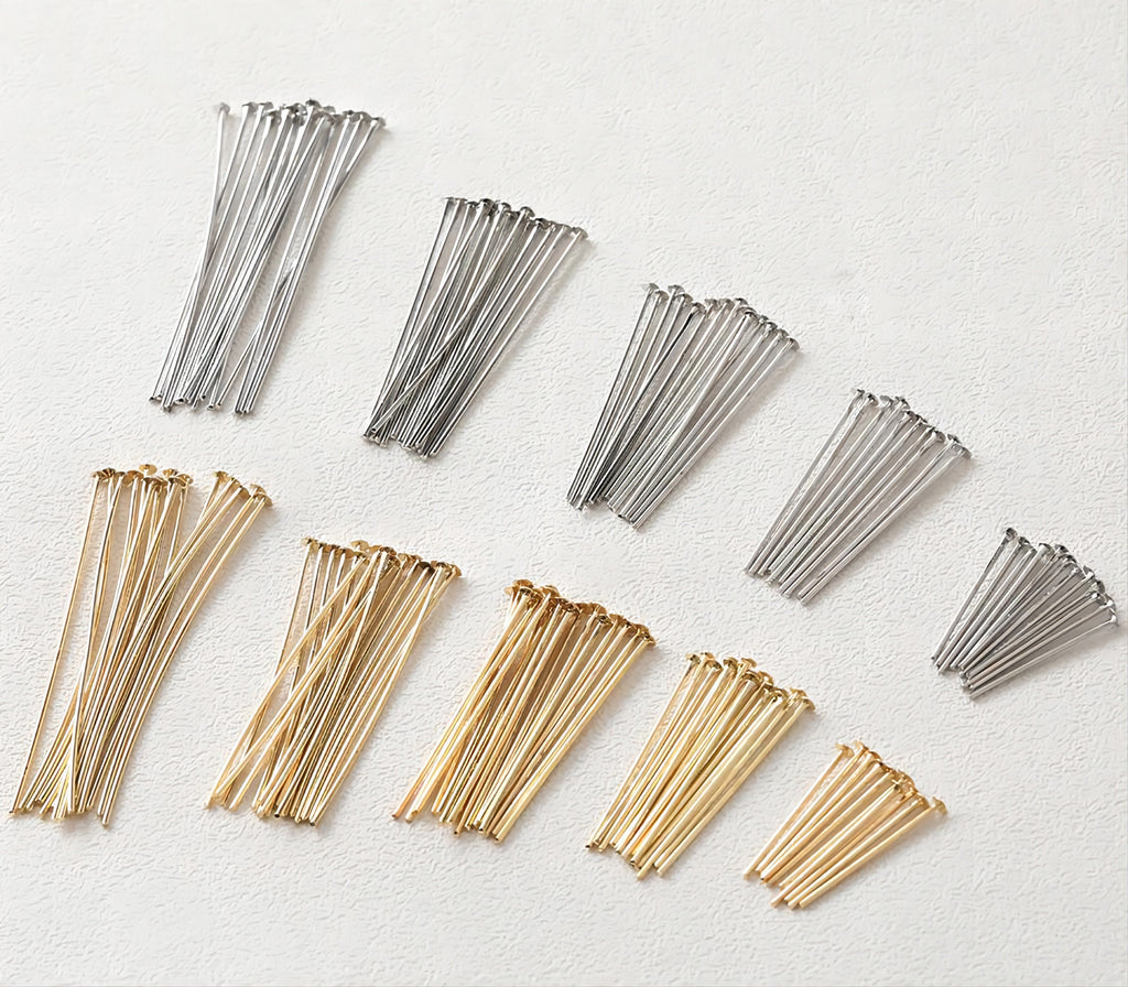 100pcs Head Pins, 14K Gold Plated, 22/25Gauge, 18mm, 25mm, 30mm, 35mm, 45mm, Component for Jewelry Making Findings GD008