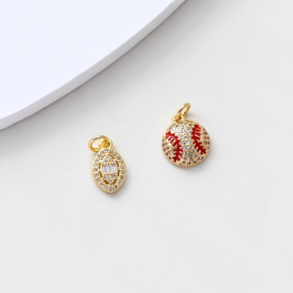 Rugby/Basketball Pendant, CZ Pave Oval Charms, 18K Gold Plated Round Charms, For Bracelet And Necklace Making, Jewelry Findings S1375
