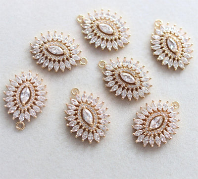 CZ Pave Oval Charm, Cubic Zircon Crystal Pendant, Bracelet Necklace Pendant, 14K Real Gold Plated, Jewelry Findings STG020-F064