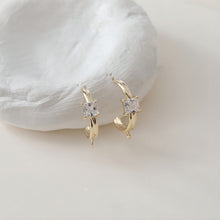 Load image into Gallery viewer, C Shape Earrings Post With Loop, 14K Gold/Silver Plated, S925 Silver Ear Pin Nickel Free Earrings, Pave Square CZ, Earring Findings JJ007