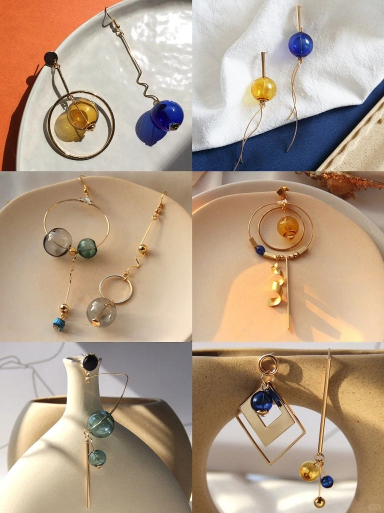 Glass Bubble Beads,Irregular Twisted Glass Beads, Colorful Hand Blown Hollow Round Globes for Jewelry Making, DIY Beads Finding GZ560