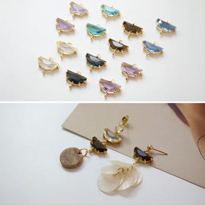 Danity Half Circle Connector with 2 holes, 14K Gold Plated, Crystal Connectors, 15x15mm Jewelry Findings JH032