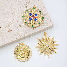 Load image into Gallery viewer, Multicolor Cubic Pave Round Charm, 18K Gold Plated Round Pendant, 35mm, Necklace Making Charm, Jewelry Findings S20568