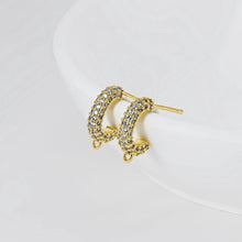 Load image into Gallery viewer, C Shape Ear Post, Nickel Free, CZ Pave, S925 Silver Pin, 14*3.3mm, 18K Gold Plated Stud Earring Finding D0406