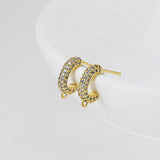 C Shape Ear Post, Nickel Free, CZ Pave, S925 Silver Pin, 14*3.3mm, 18K Gold Plated Stud Earring Finding D0406