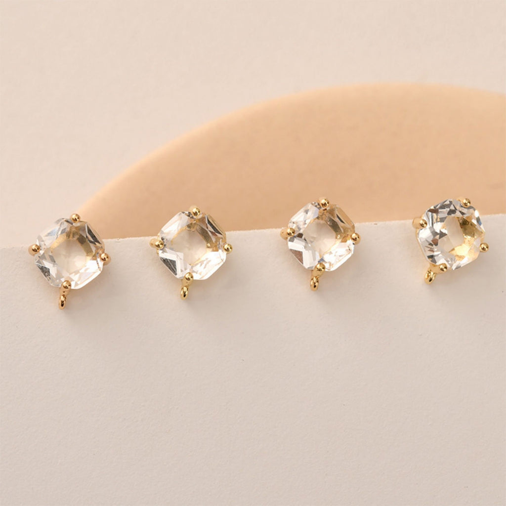 Pendiente cuadrado multisección con aro, circonita cúbica, pasador de plata S925 sin níquel, pendiente de botón dorado, accesorios hipoalergénicos LL158