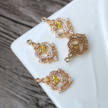 Load image into Gallery viewer, 10pcs CZ Pave Heart Charm, Cubic Zircon Crystal Pendant, Bracelet Necklace Pendant, 14K Real Gold Plated, Jewelry Findings HL102-F105