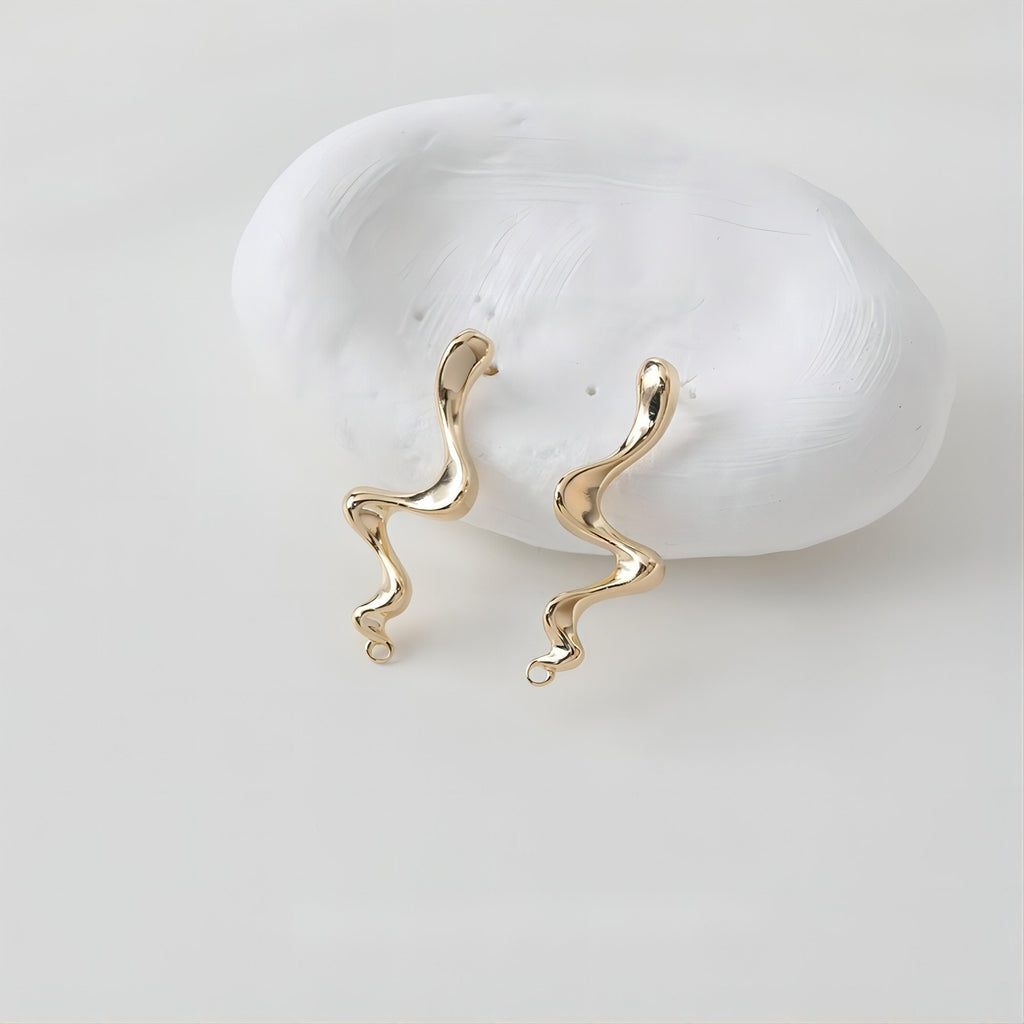 Wave Earring Post with Loop, 14K Gold/Silver, S925 Silver Pin Nickel Free Earrings, Wave Ear Stud with Loop GE009-D0487