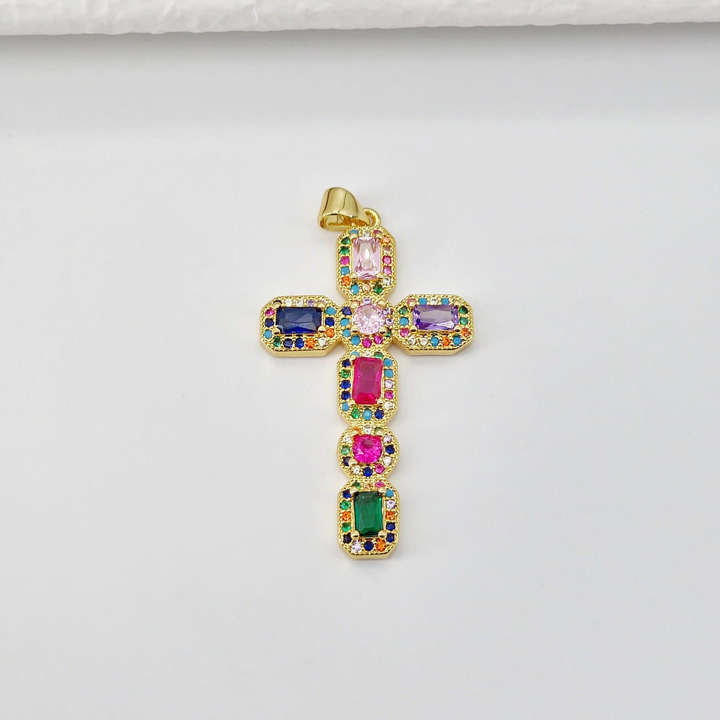 Cross Charms, CZ Pave Cross Pendant, Multiple Cross Styles, 18K Gold Plated Brass, Necklace Making Charms, Jewelry Findings S20702