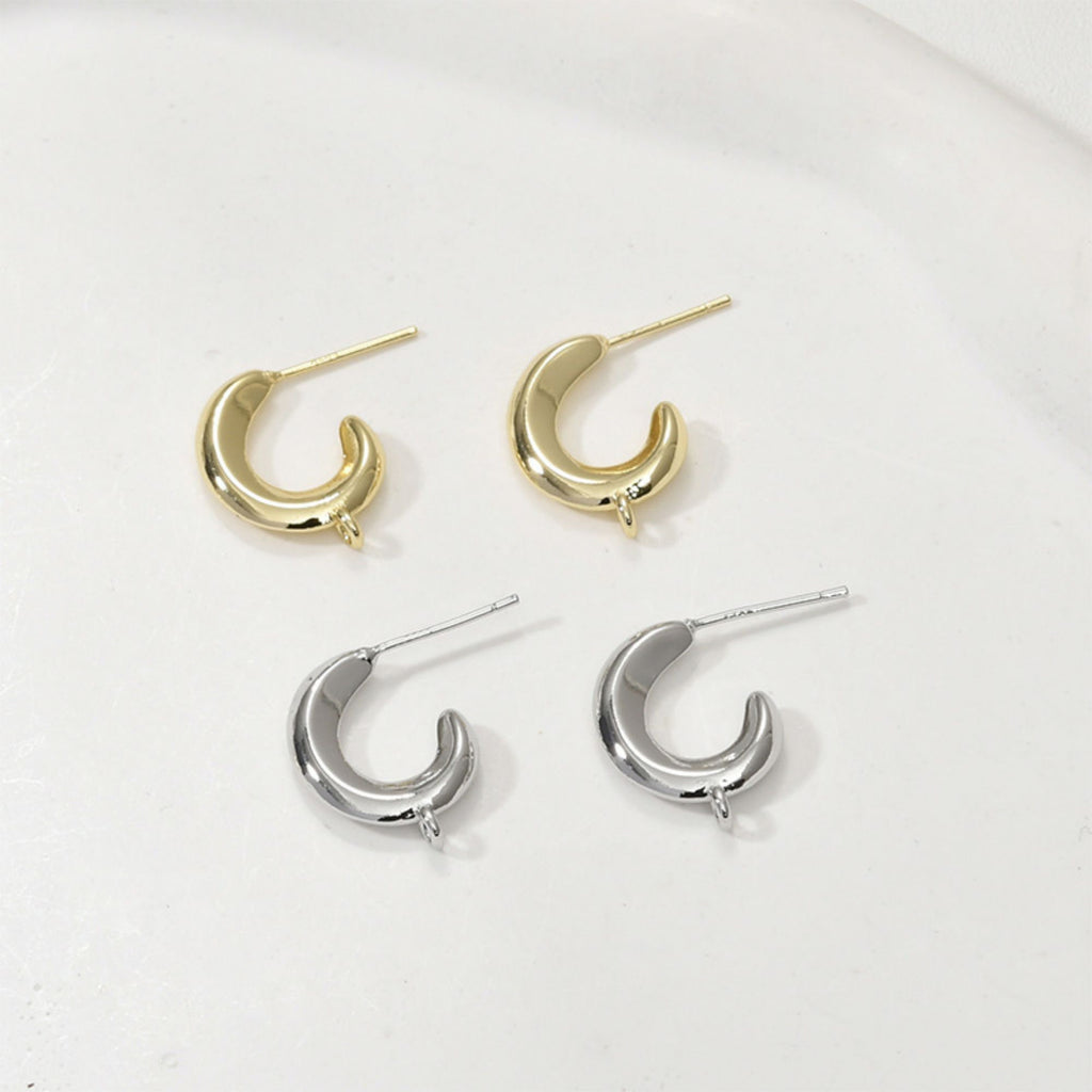 C Shape Earrings Post With Loop, S925 Silver Ear Pin Nickel Free Earrings, Ear Stud Loop, Hypoallergenic Earring Findings LL137-D0480