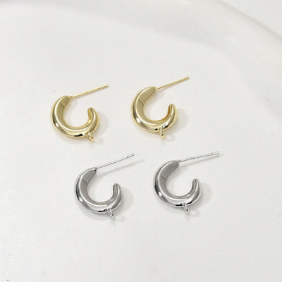 C Shape Earrings Post With Loop, S925 Silver Ear Pin Nickel Free Earrings, Ear Stud Loop, Hypoallergenic Earring Findings LL137-D0480