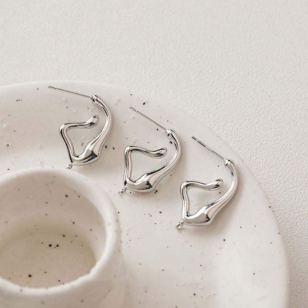Irregular Ear Post With Loop, S925 Silver Ear Pin Nickel Free Earrings, Gold/Silver Ear Stud, Hypoallergenic Earring Findings GZ305-D0457