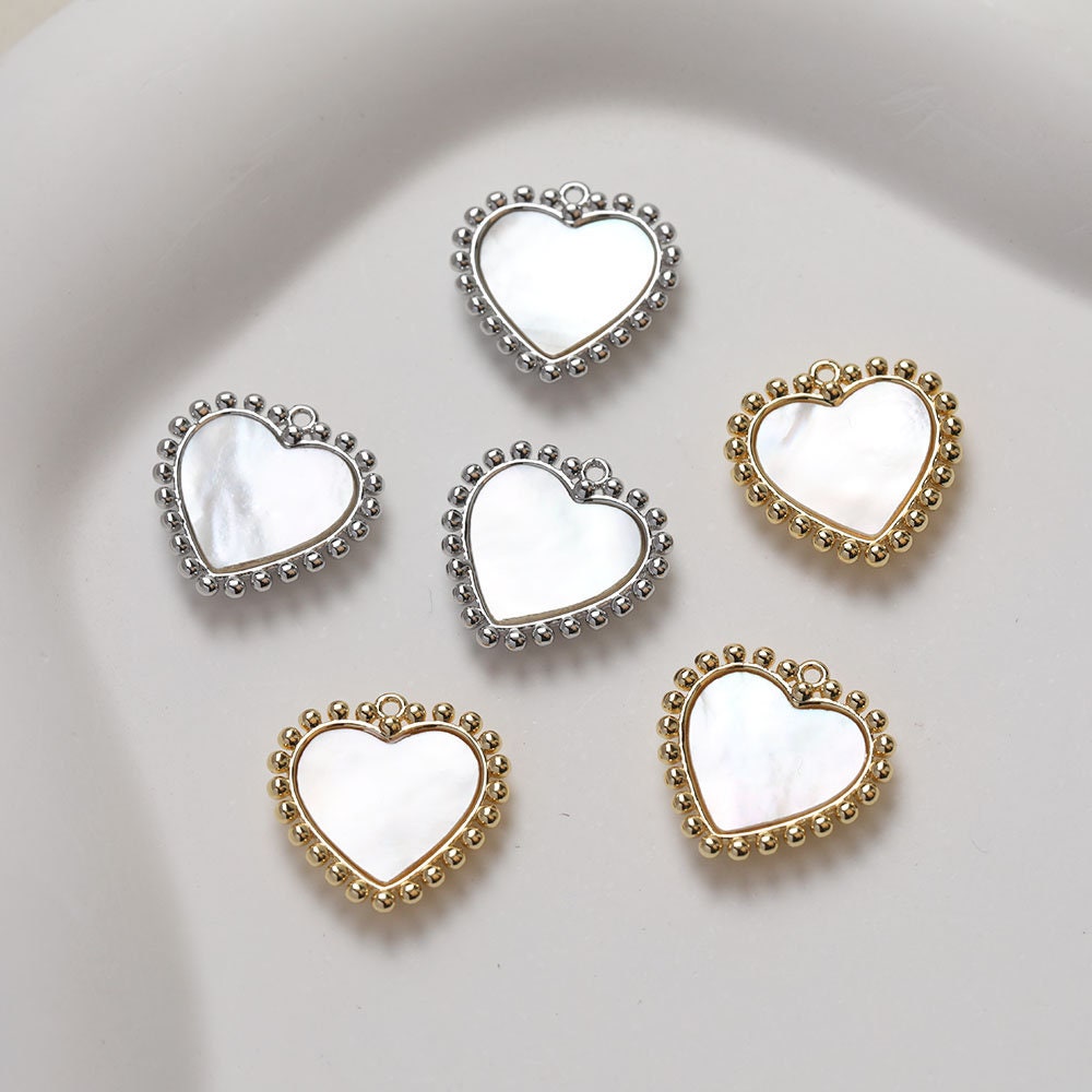 Heart Charm, Heart Shell Pendant, Love Charm, Bracelet Necklace Making, 14K Gold/Silver Plated Jewelry Findings GZ273