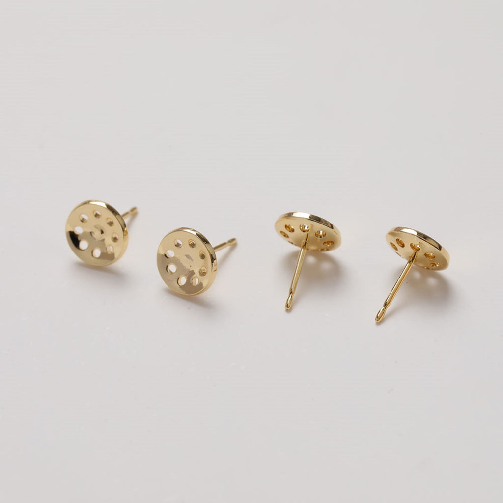 10pcs 18K Gold Round Post With Loops, Round Stud Earring Nickel Free, 8mm, Hypoallergenic Earring Findings GZ117
